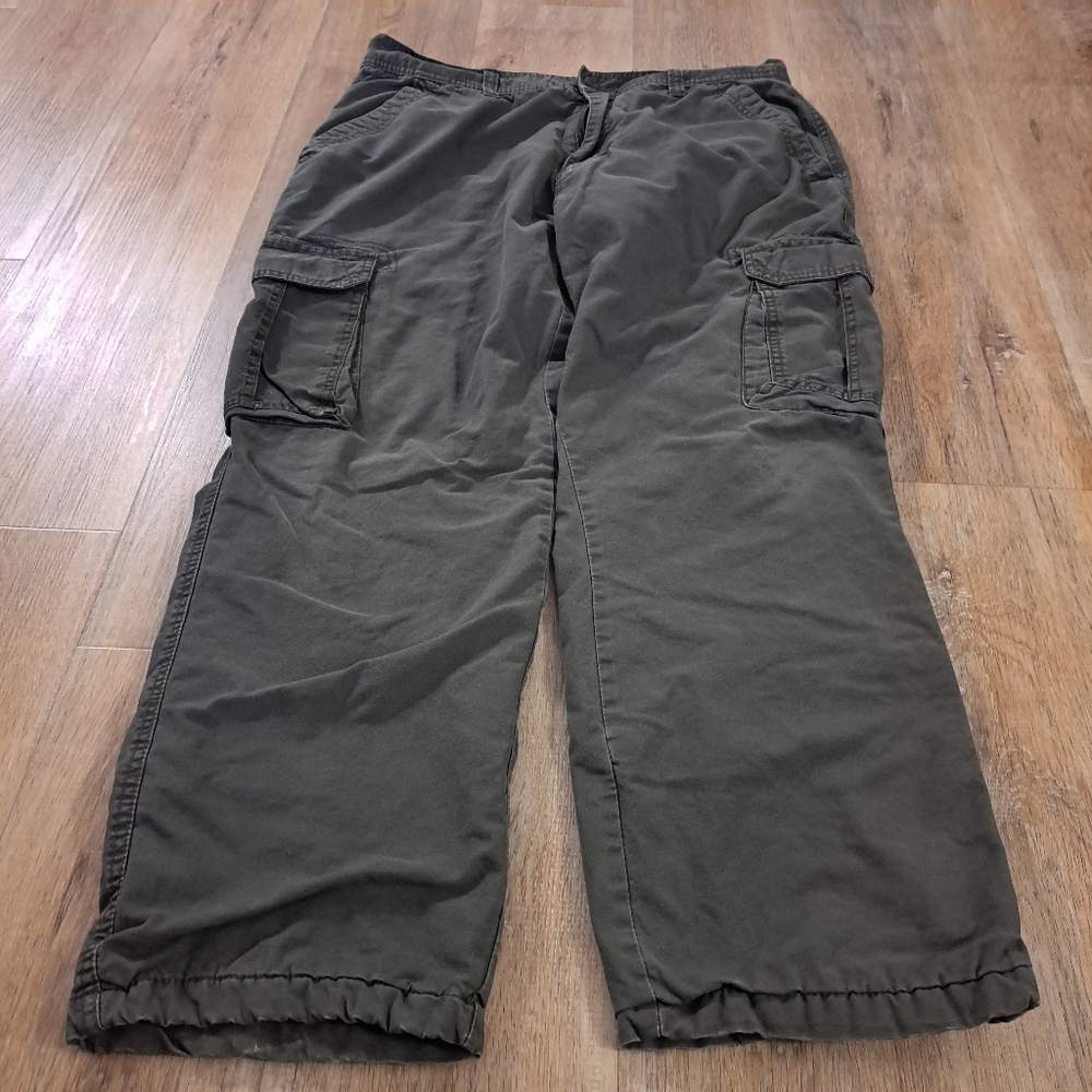 Smith's Workwear Army Green Olive Fleece Lined Cargo Pants Men's Size 38"X30"
